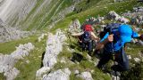 Passaggi delicati sul canalino di Fonte Gelata